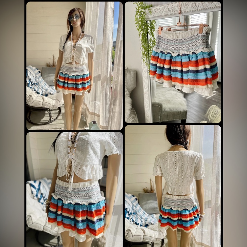 Multicolored Ruffled Mini Skirt Medium - Picture 2 of 4
